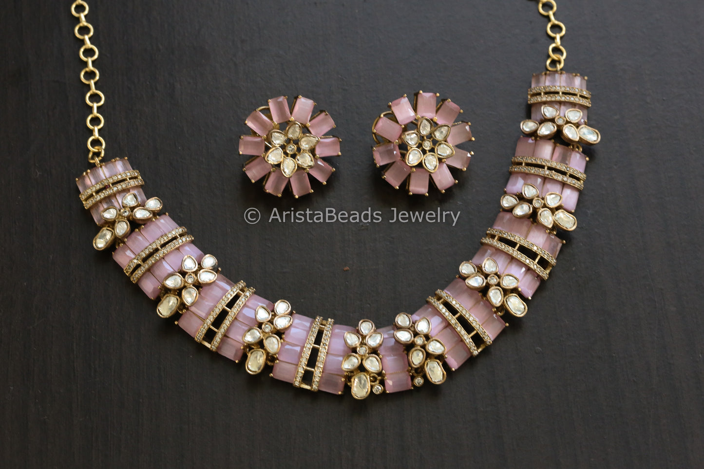 Blush Pink Monalisa Pota & Moissanite Polki Set (102-26)