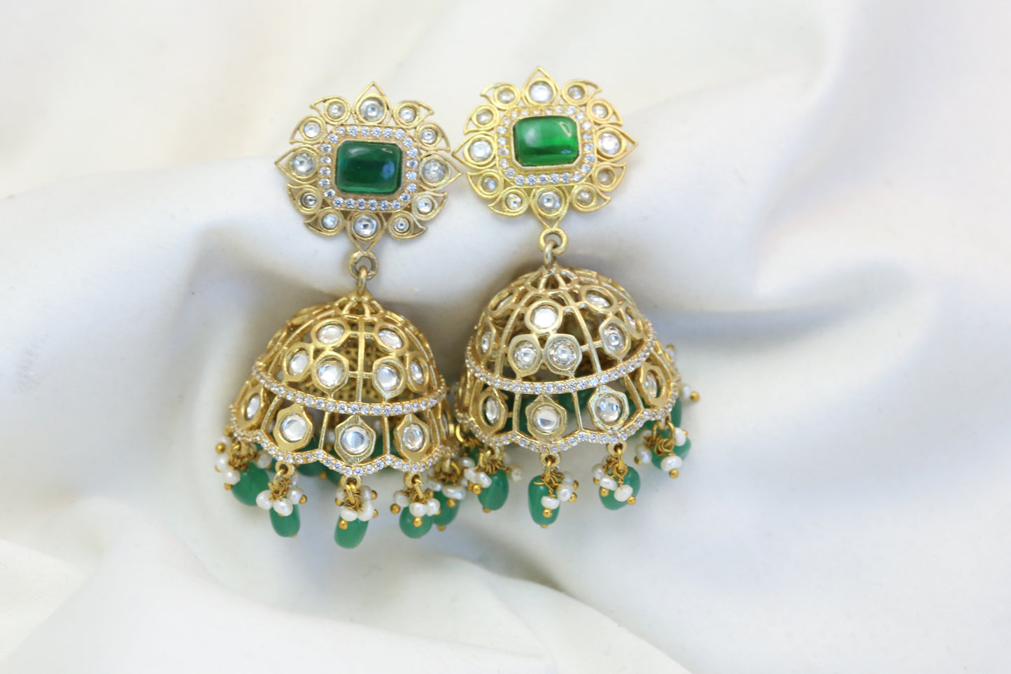 Green Pota & Foil Kundan Jhumka (101-24)