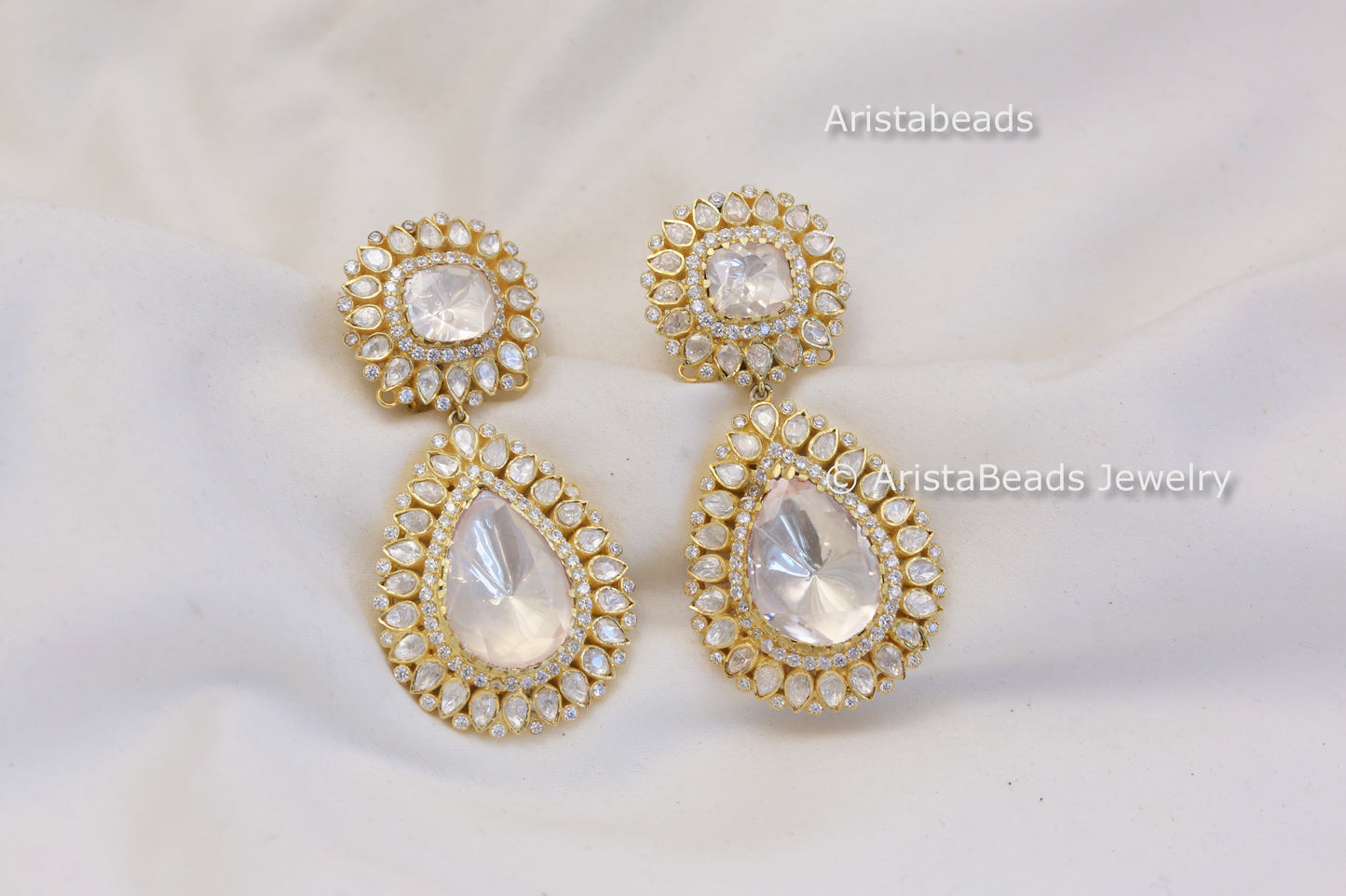 925 Sterling Silver Large Moissanite Polki Earrings