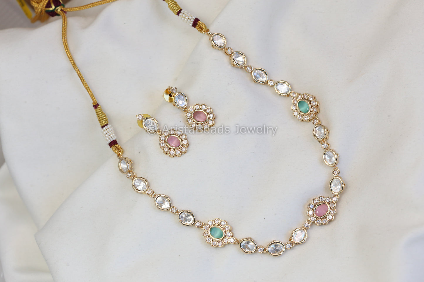 Dainty Pink Mint Uncut Polki Set (102-32)