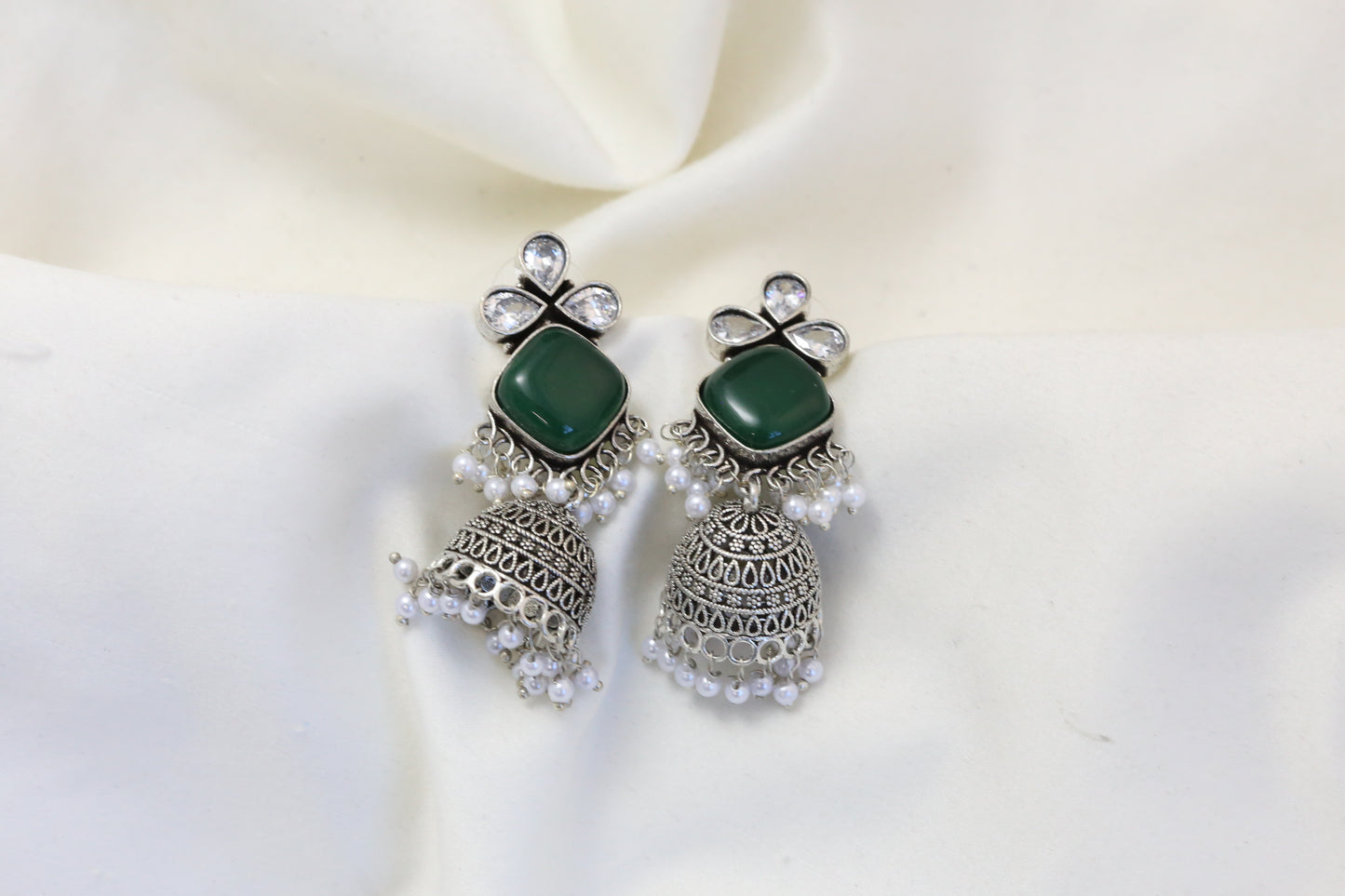 Anjani Oxidized Jhumka - Green
