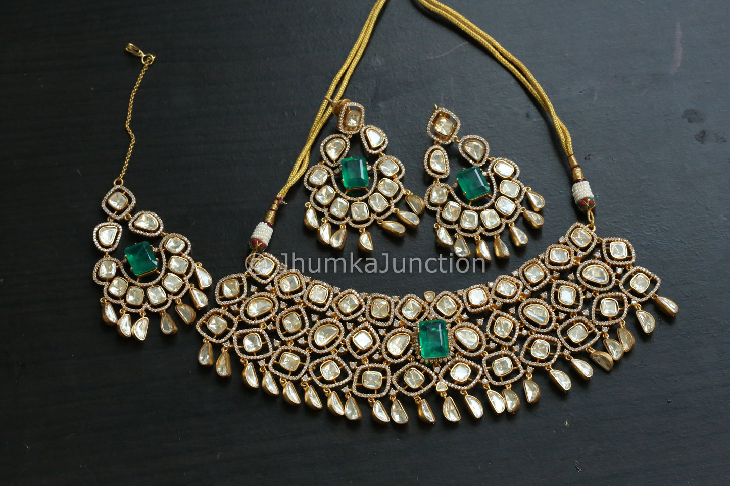 Flexible Real Moissanite & Green Doublet Necklace Set