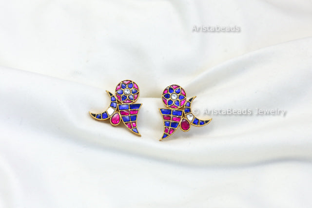 Aadya Contemporary Jadau Earrings - Blue