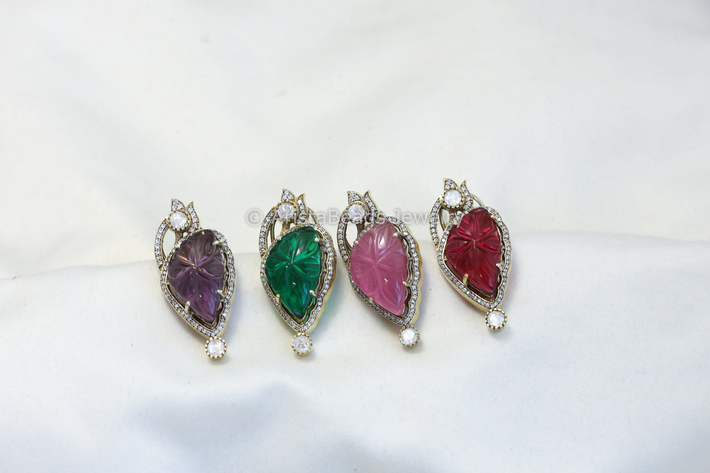 Carved Stones, CZ & Polki Earrings