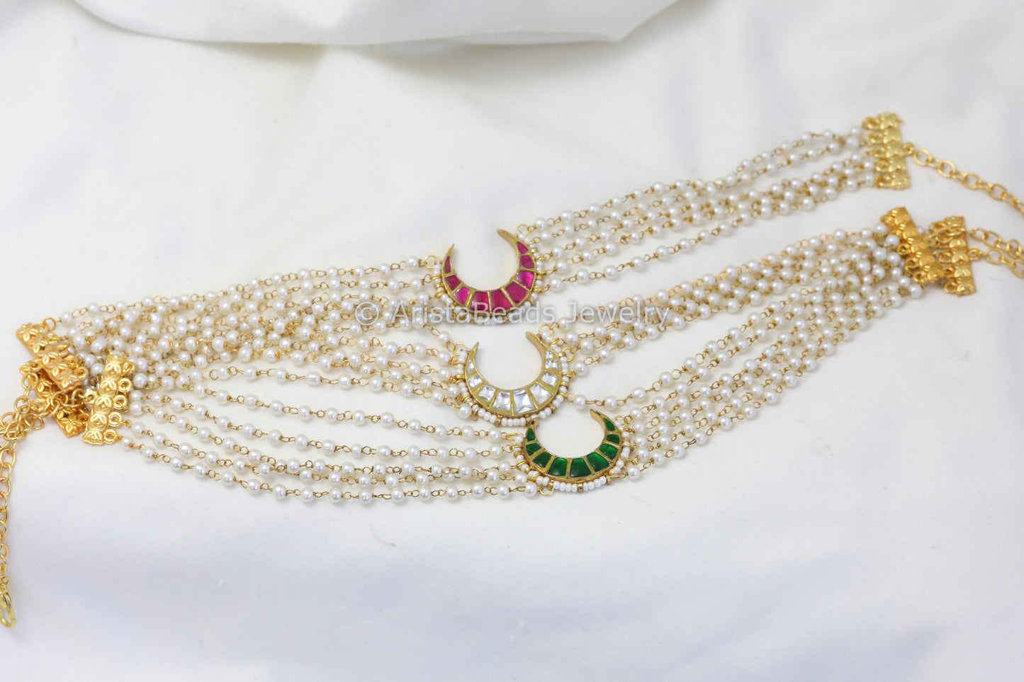 Jadau Kundan Dainty Choker - Ruby, Clear, Green