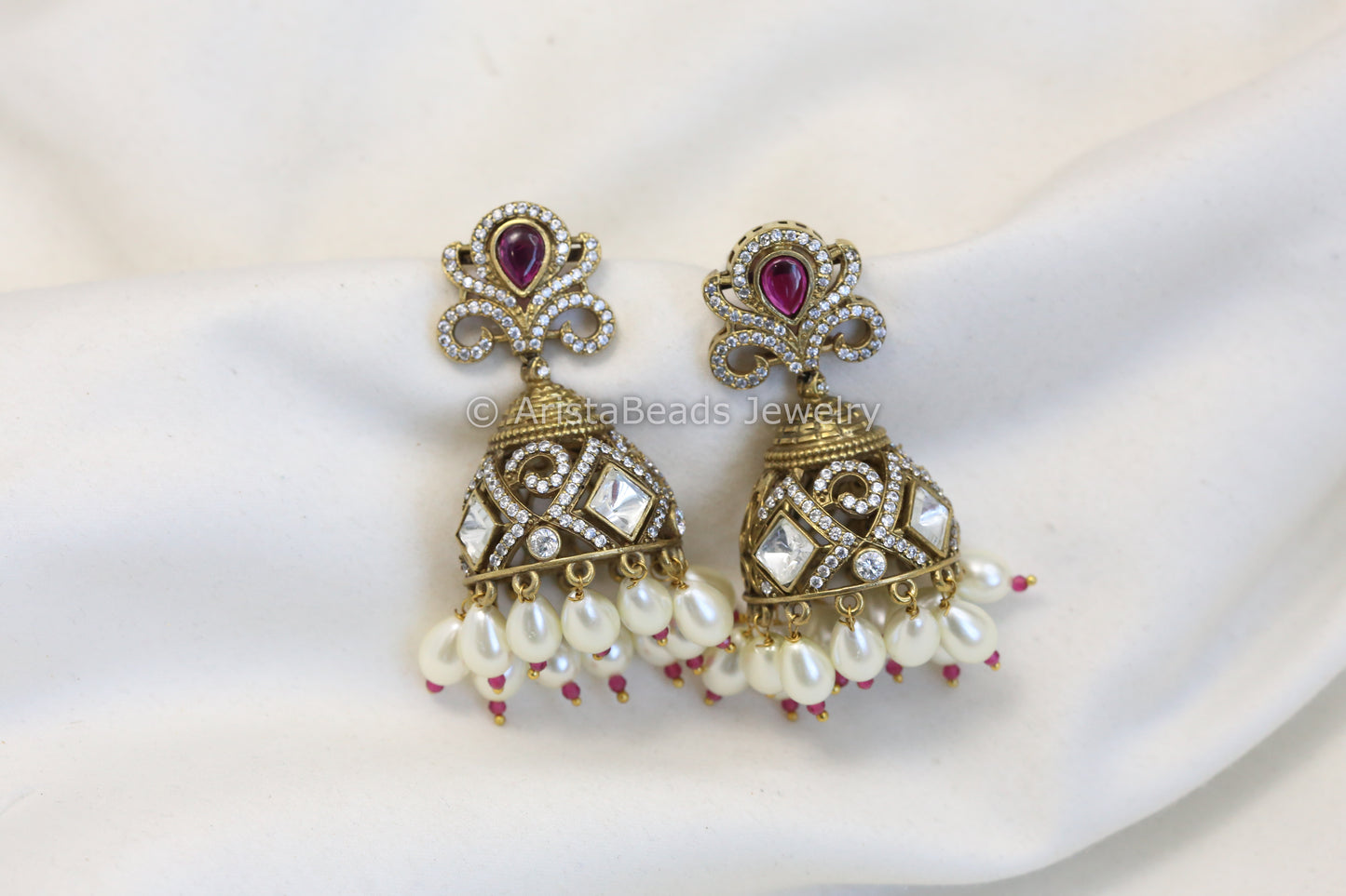 Victorian Kundan Polki Jhumka - Ruby