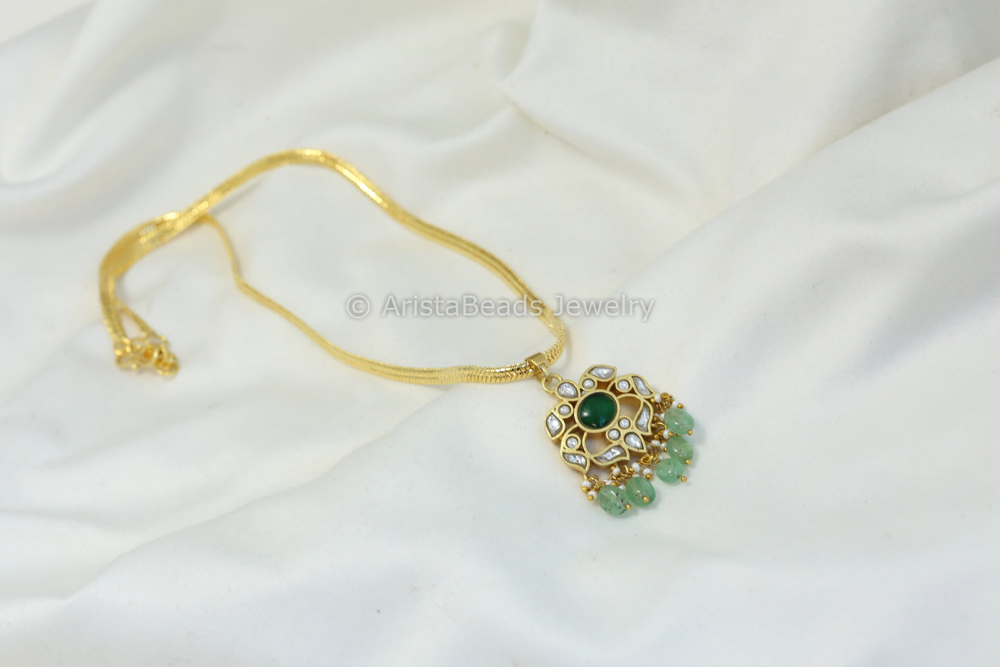 Dainty Jadau Pendant & Gold Chain - Clear