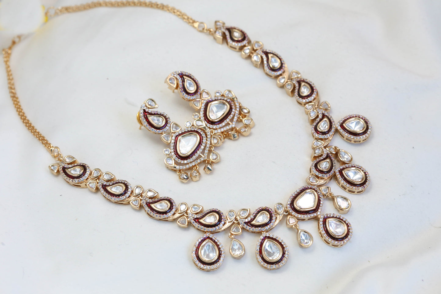 Rohini Uncut Polki, CZ &Enamel Set - Red(103-66)