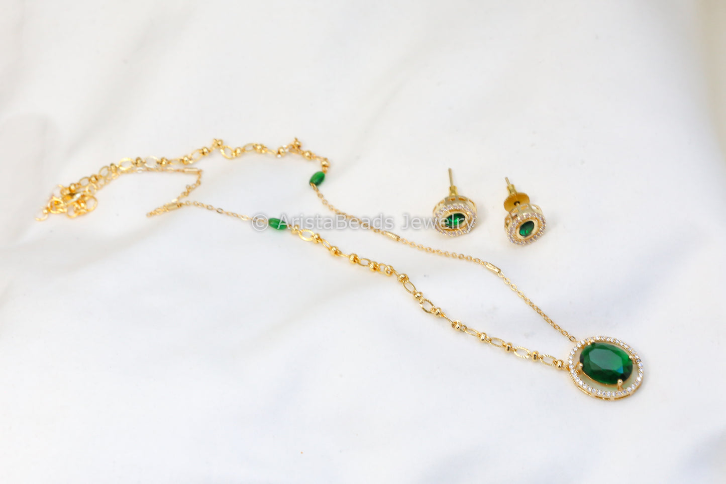 Dainty CZ Set - Green Stone
