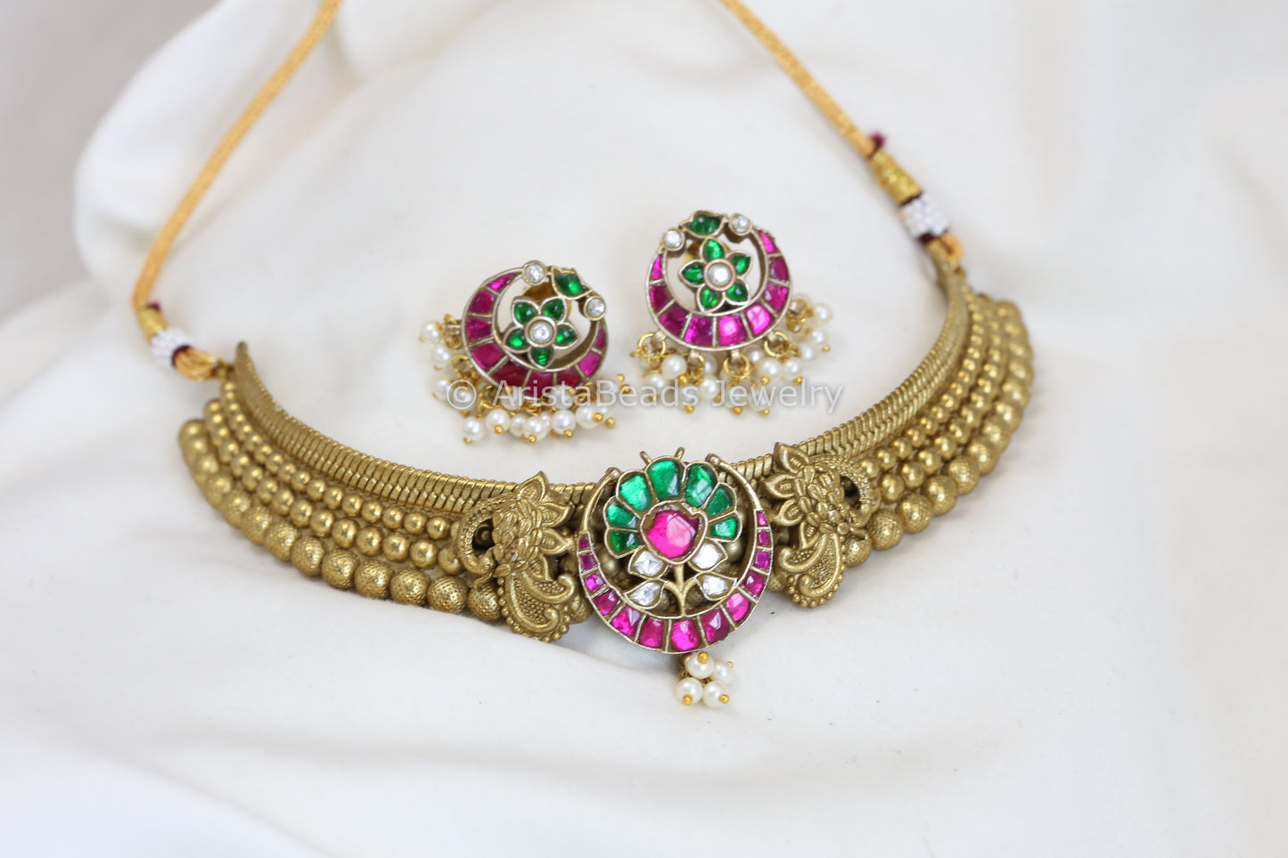 Jadau Thussi Necklace Set - Multi