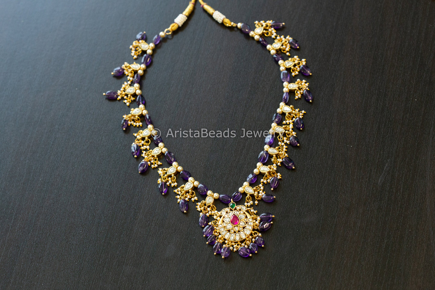 Jadau Kundan & Amethyst Drops Necklace  (102-71)
