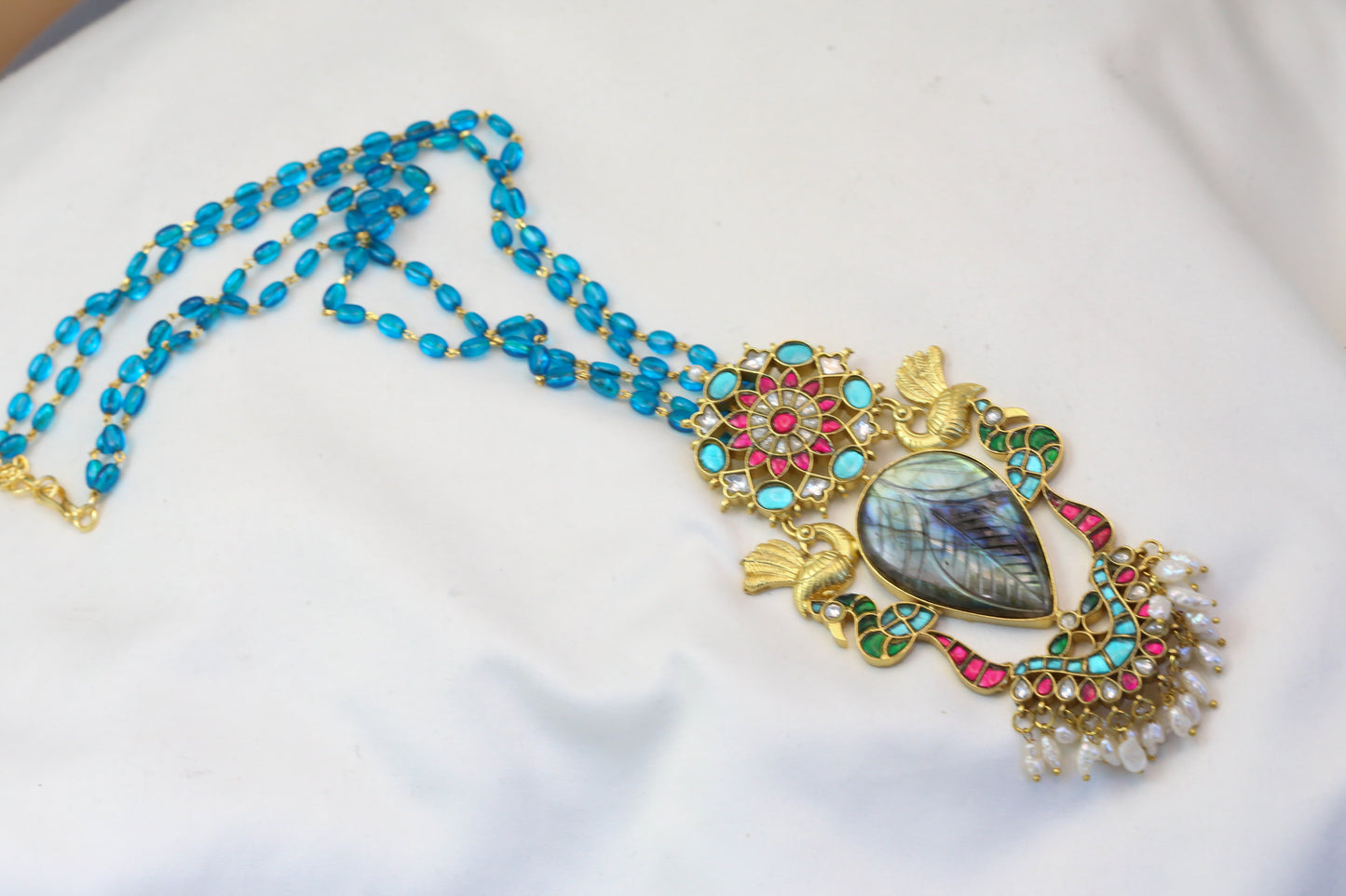 Jadau Kundan Fusion Pendant Set - Labradorite