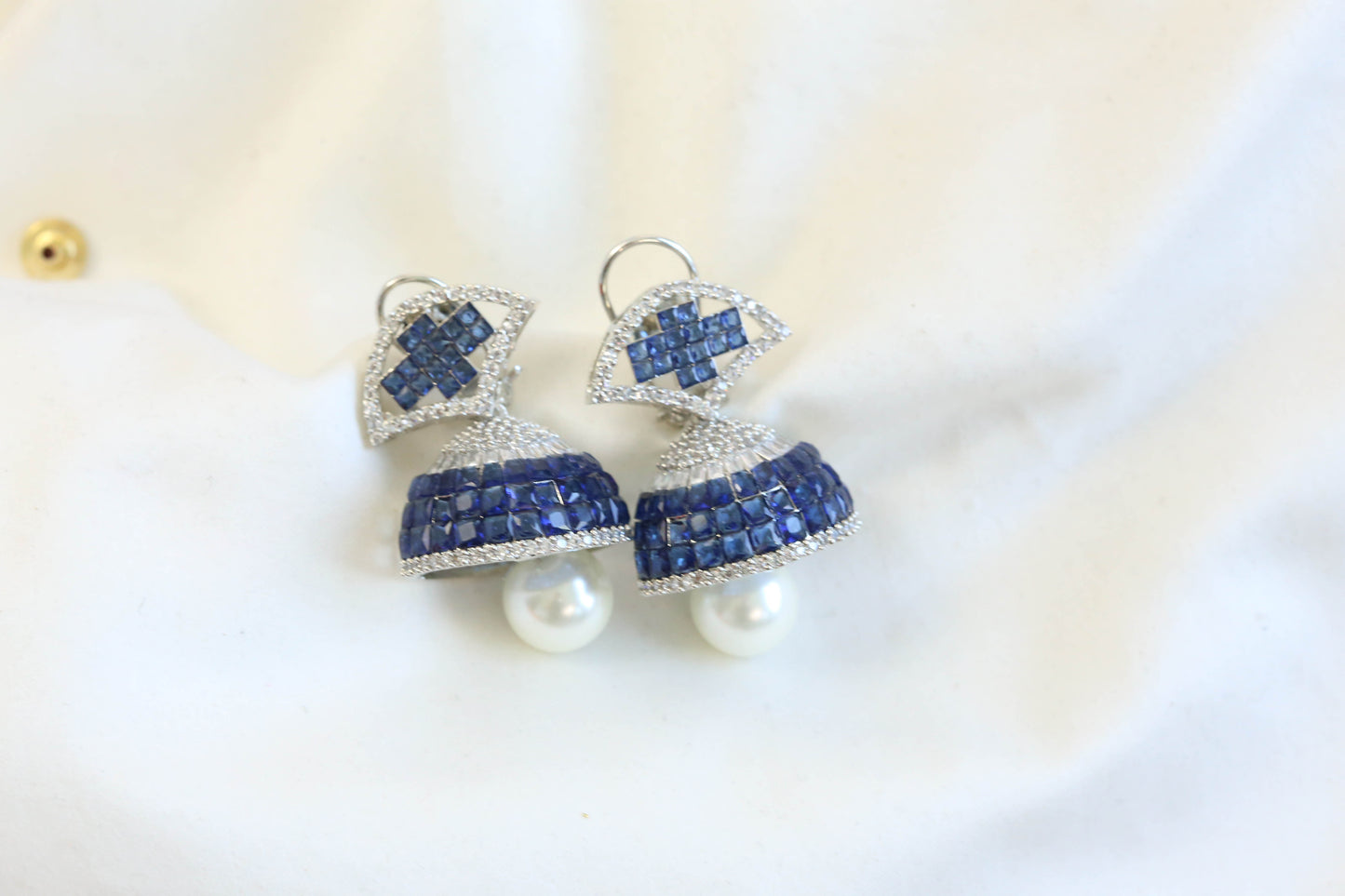 Sumati Invisible Settings Jhumka -Blue (101-42)