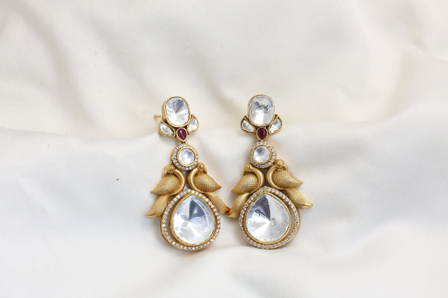 Uncut Polki Kundan Earrings - Ruby