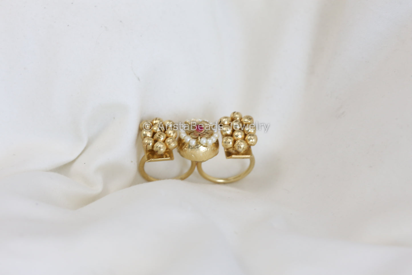 Gold Ghungroo Two Finger Adjustable Ring