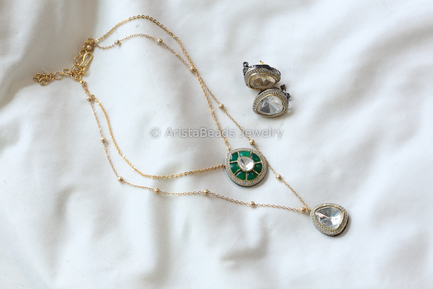 Dainty Layered Jadau Kundan & Polki Necklace Set (102-53)