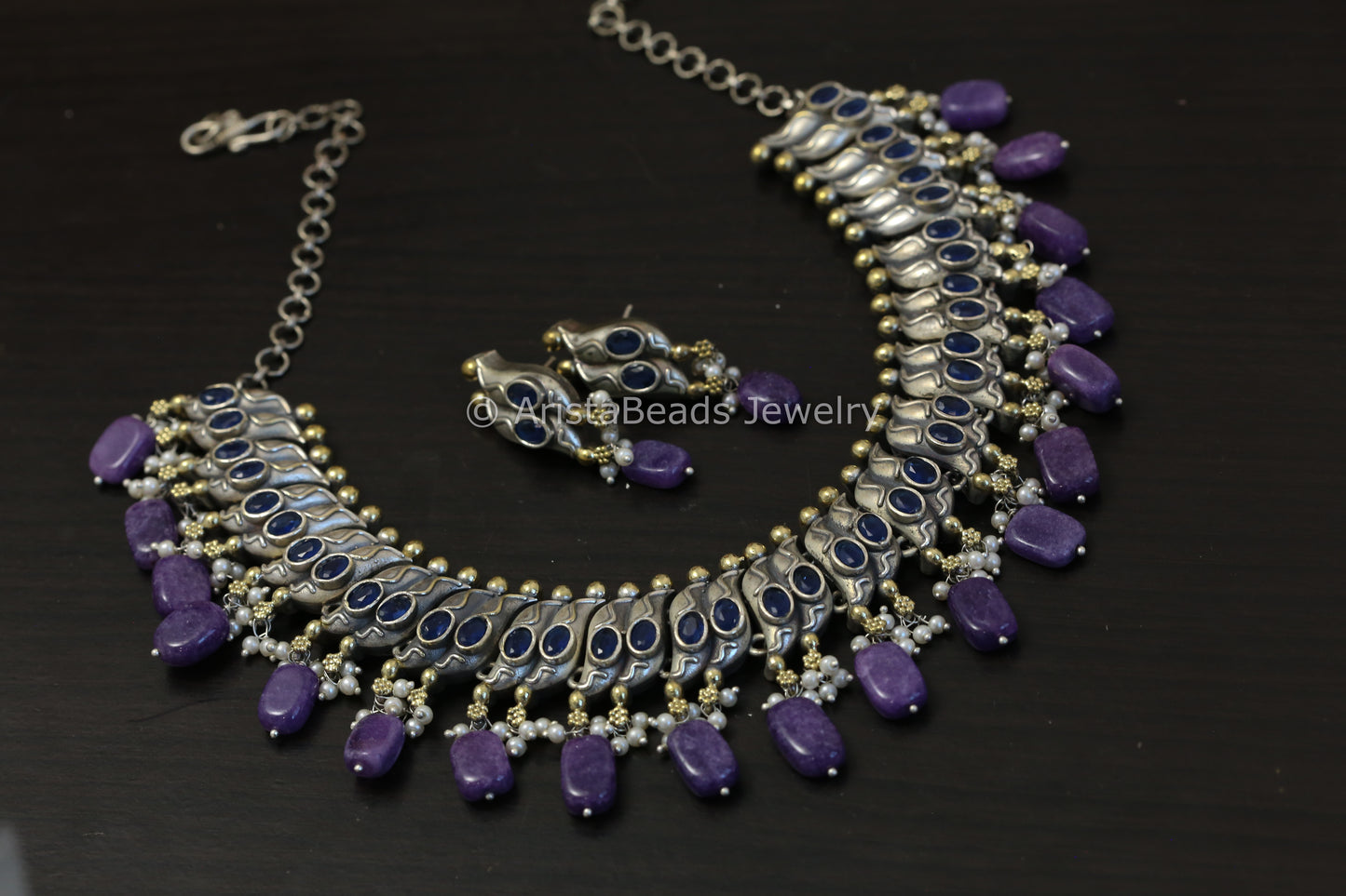 Sutlara Look Alike Dual Tone Necklace Set -Blue