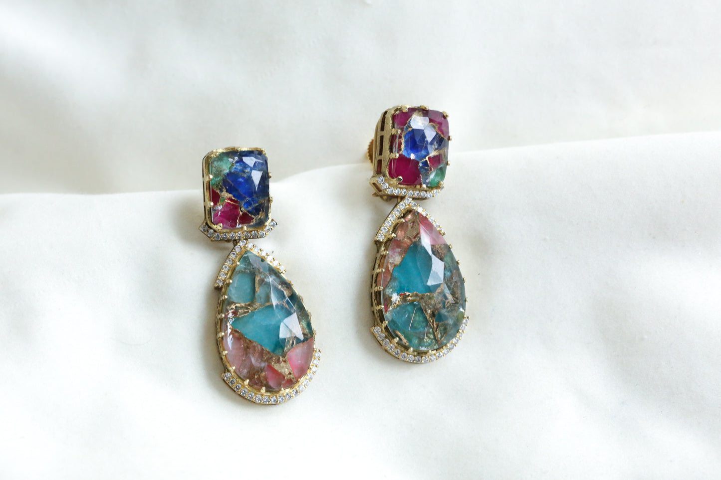 Premium Marble Doublet & CZ Earrings (101-26)