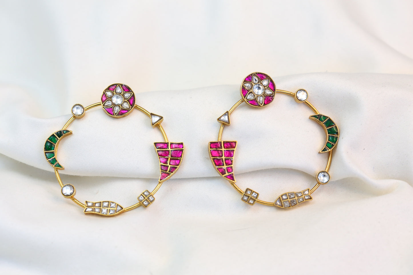 Contemporary Jadau Kundan Chandbaali - Ruby Green(101-36)