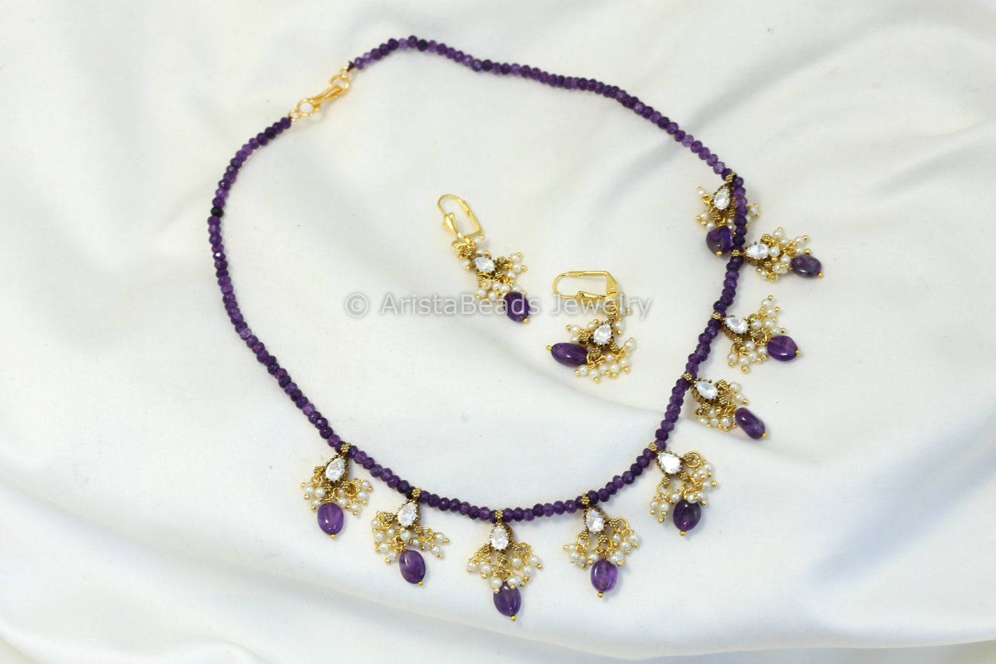 Dainty CZ Polki Chain Set - Amethyst