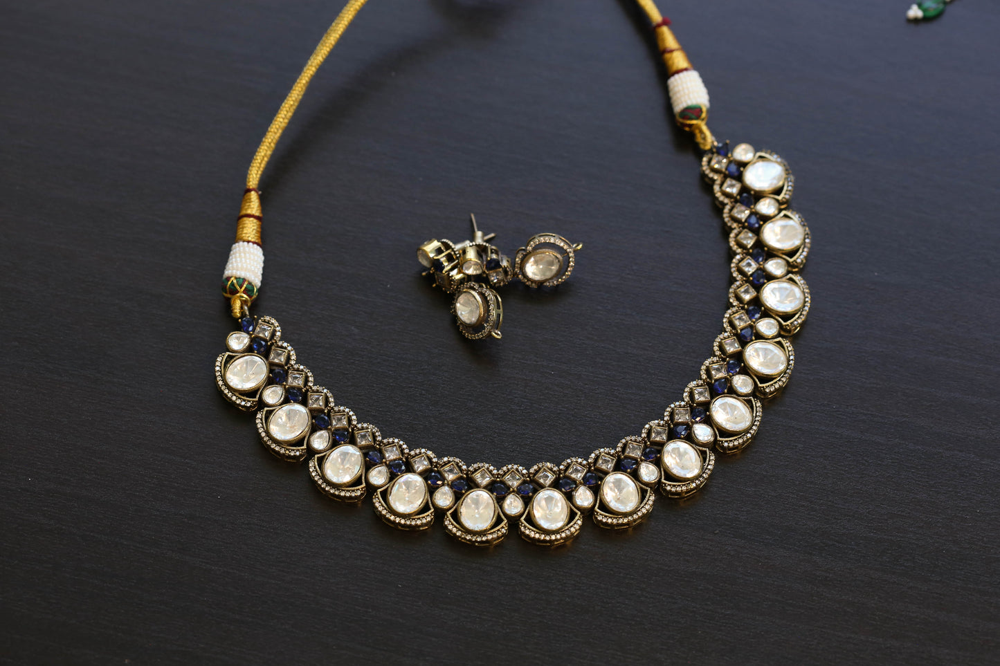 Uncut Polki CZ & Blue Pota Set (103-65)