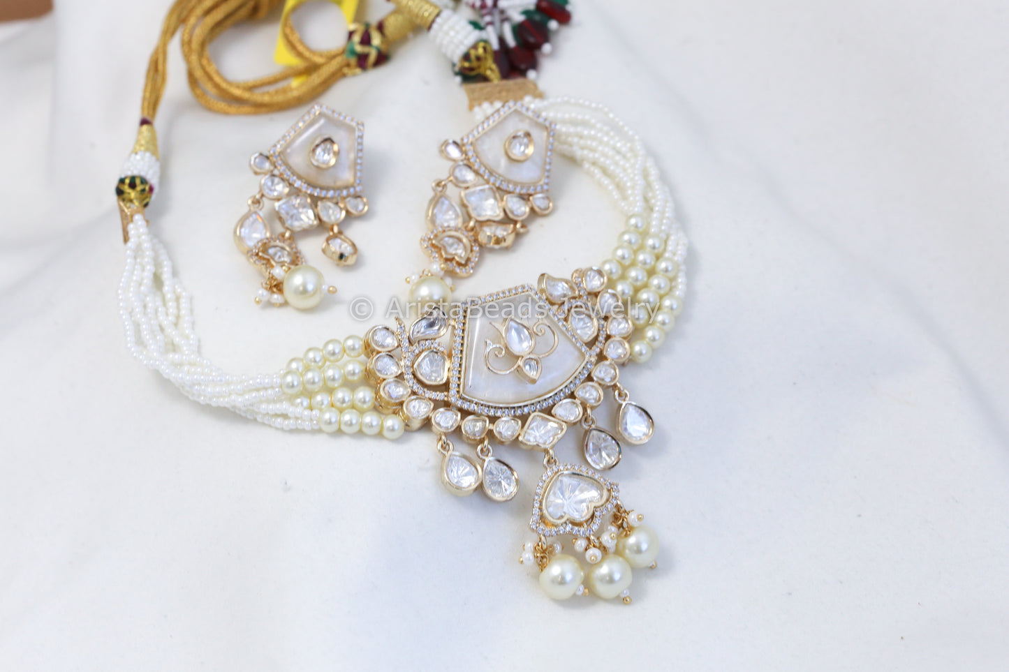 MOP Beaded Necklace Set - Pearls