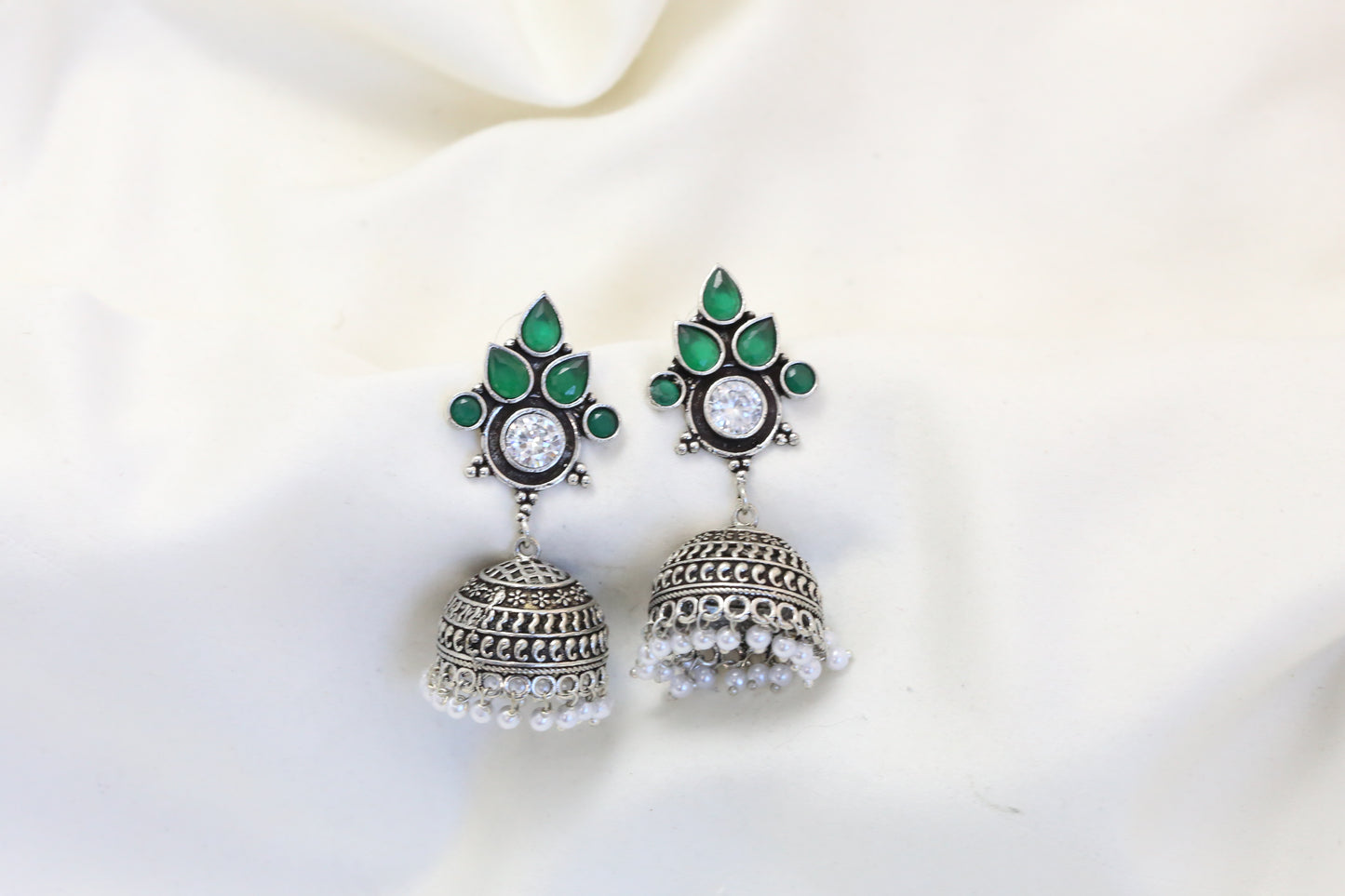 Karnika Oxidized Jhumka - Green