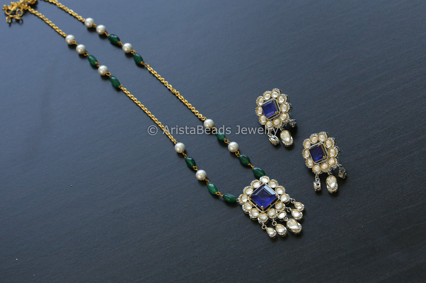 Dainty Blue Doublet Kundan Polki Set (102-45)