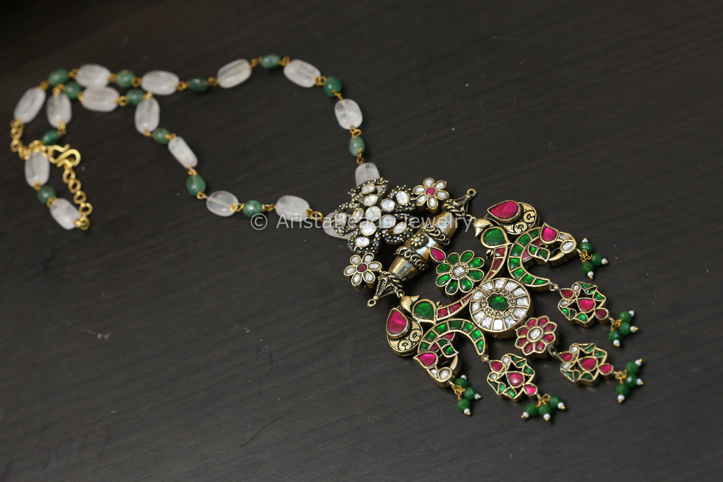 Fusion Jadau Kundan & Moissanite Necklace - Rose Quartz