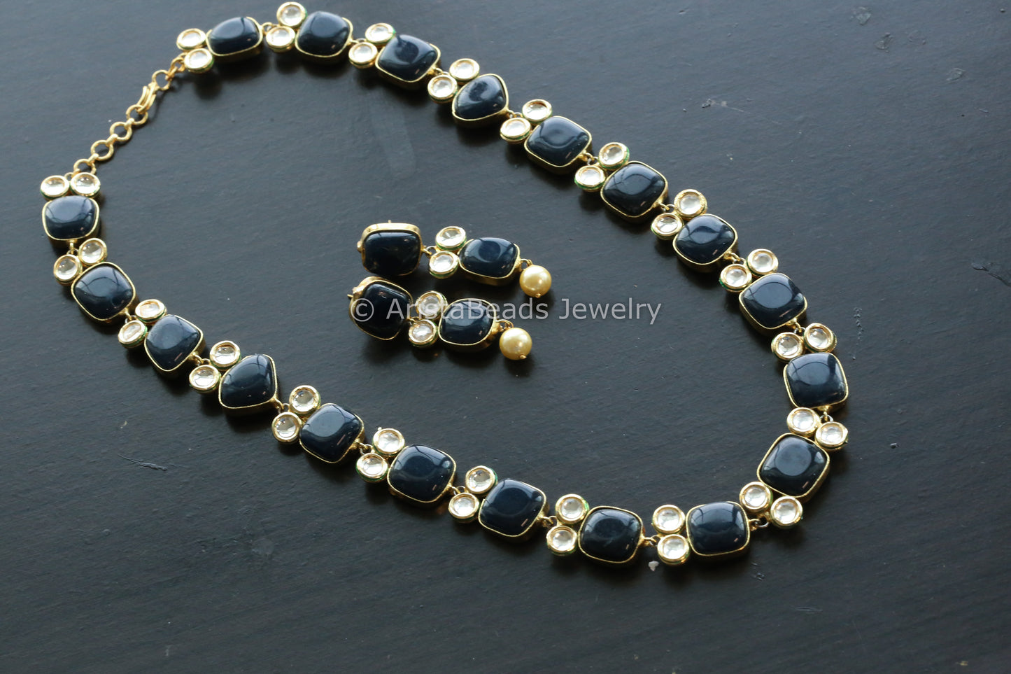 Blue Semiprecious Stone & Kundan Fusion Set
