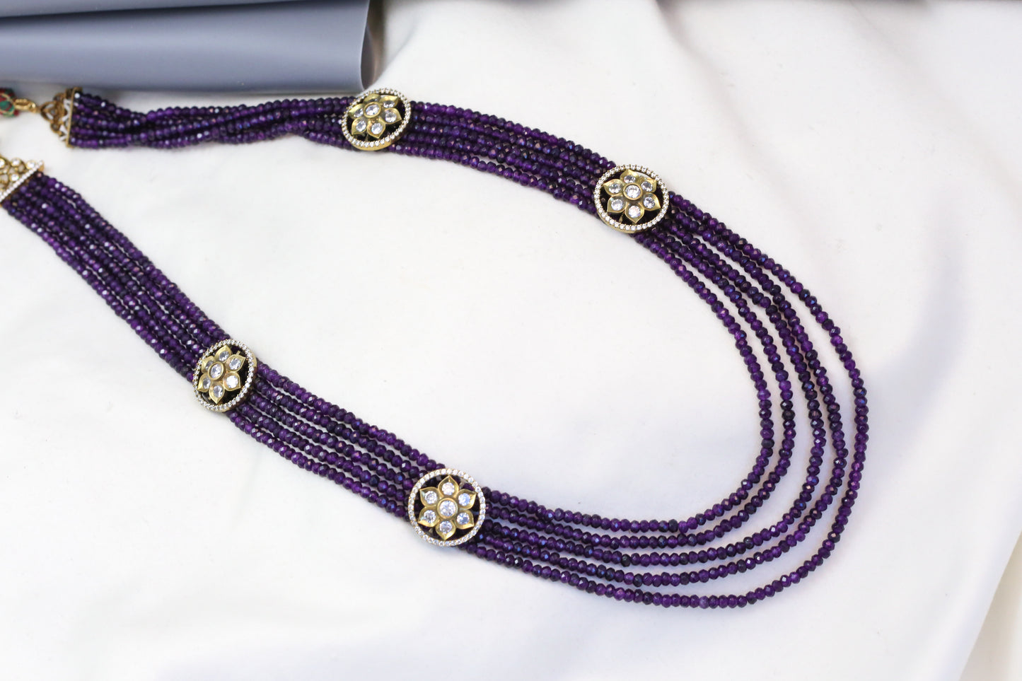 5 Strand Polki & Amethyst Bead Necklace