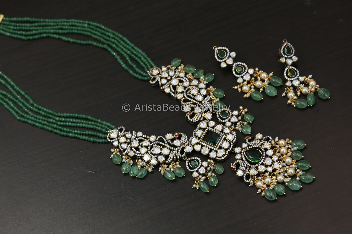 Long Moissanite Kundan Necklace Set