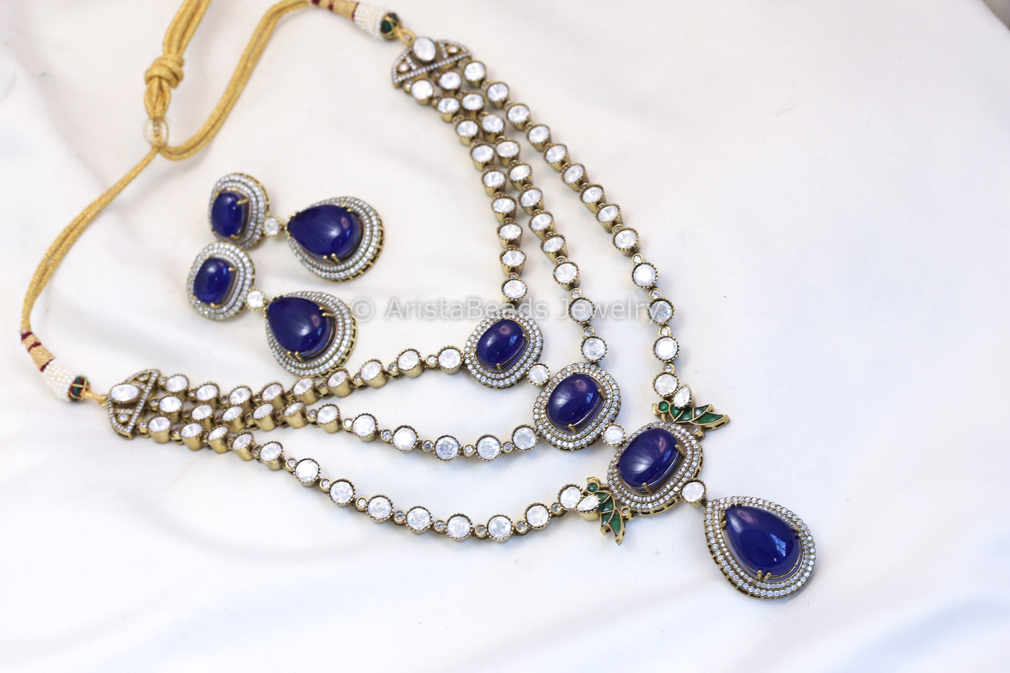 Blue Pota & Kundan Uncut Polki Kundan Set (ABJ-N101-20)