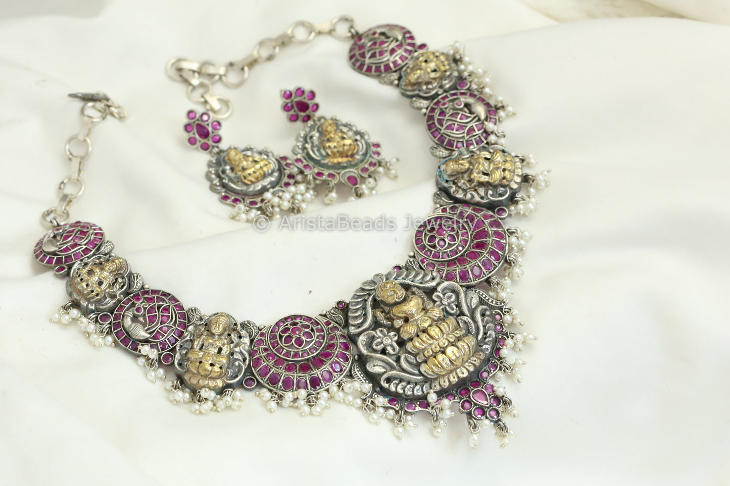 Temple Nakshi Necklace Set -Ruby