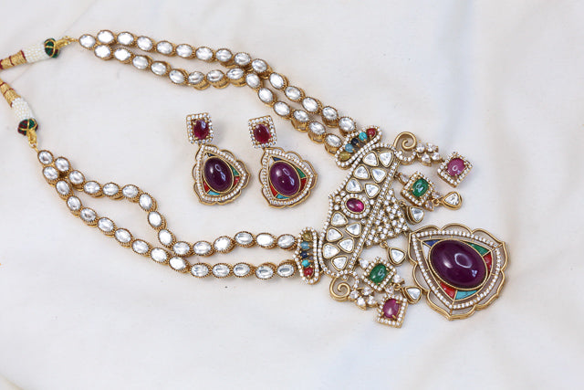 Victorian Moissanite Look Polki & Pota Doublet Set - Purple