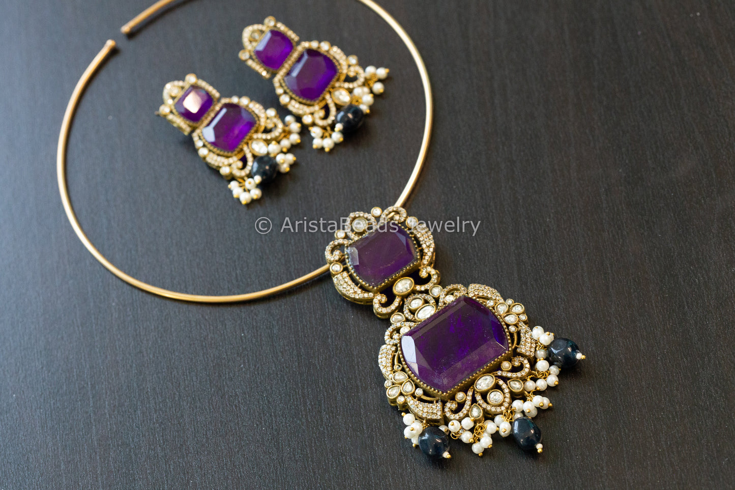 Purple Doublet & Clear CZ Hasli Set (102-70)
