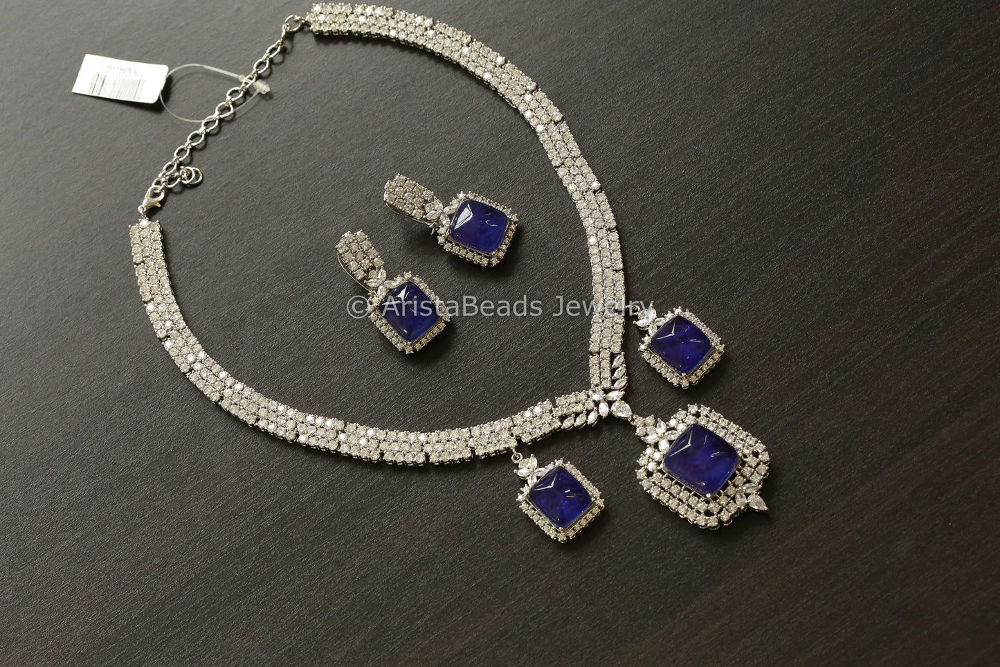 Contemporary CZ & Blue Doublet Necklace Set (102-38)