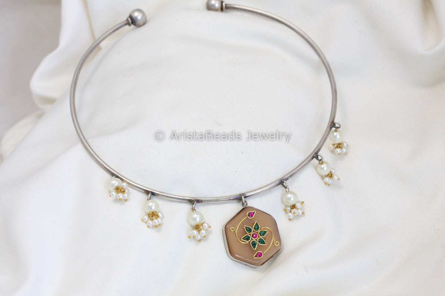 Alia Inlay Kundan Hasli Necklace - Peach