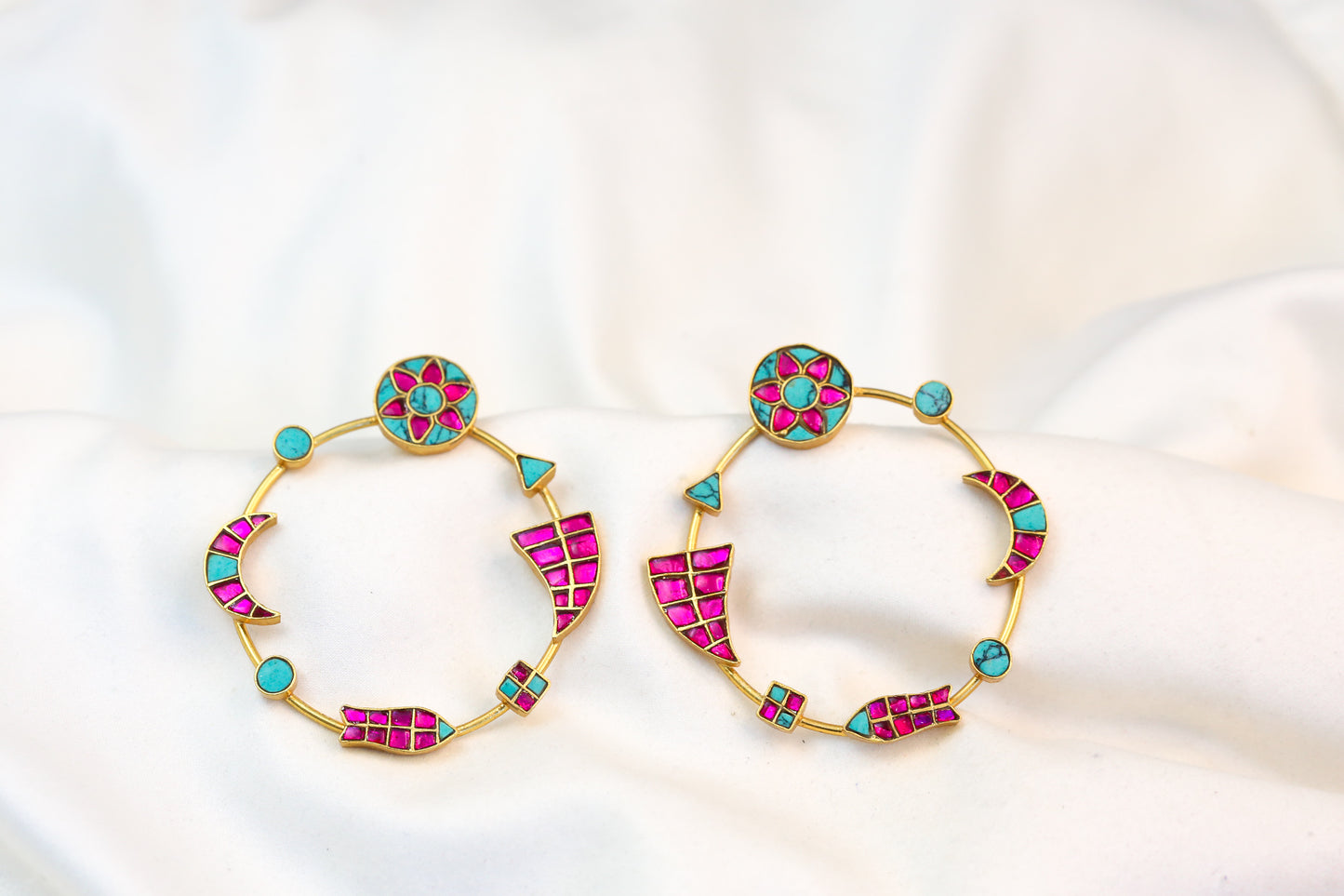 Contemporary Jadau Kundan Chandbaali - Ruby Turquoise(101-35)