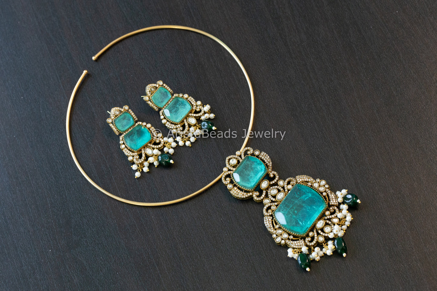 Aqua Doublet & Clear CZ Hasli Set (102-69)