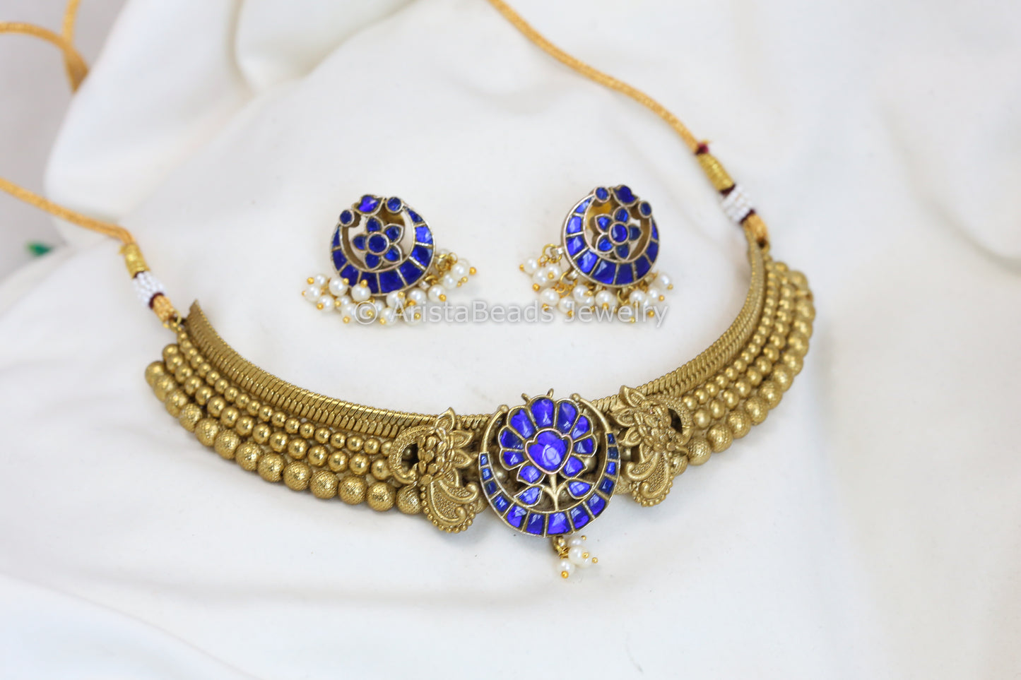 Jadau Thussi Necklace Set - Blue