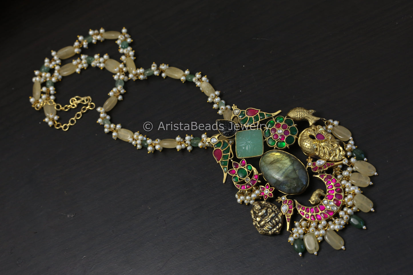 Fusion Jadau Kundan Necklace - Labradorite