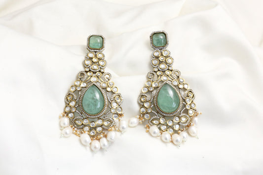Large Mint Pota Doublet & Kundan Earrings (101-20)