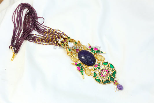 Handmade Silver Replica Jadau Necklace - Amethyst