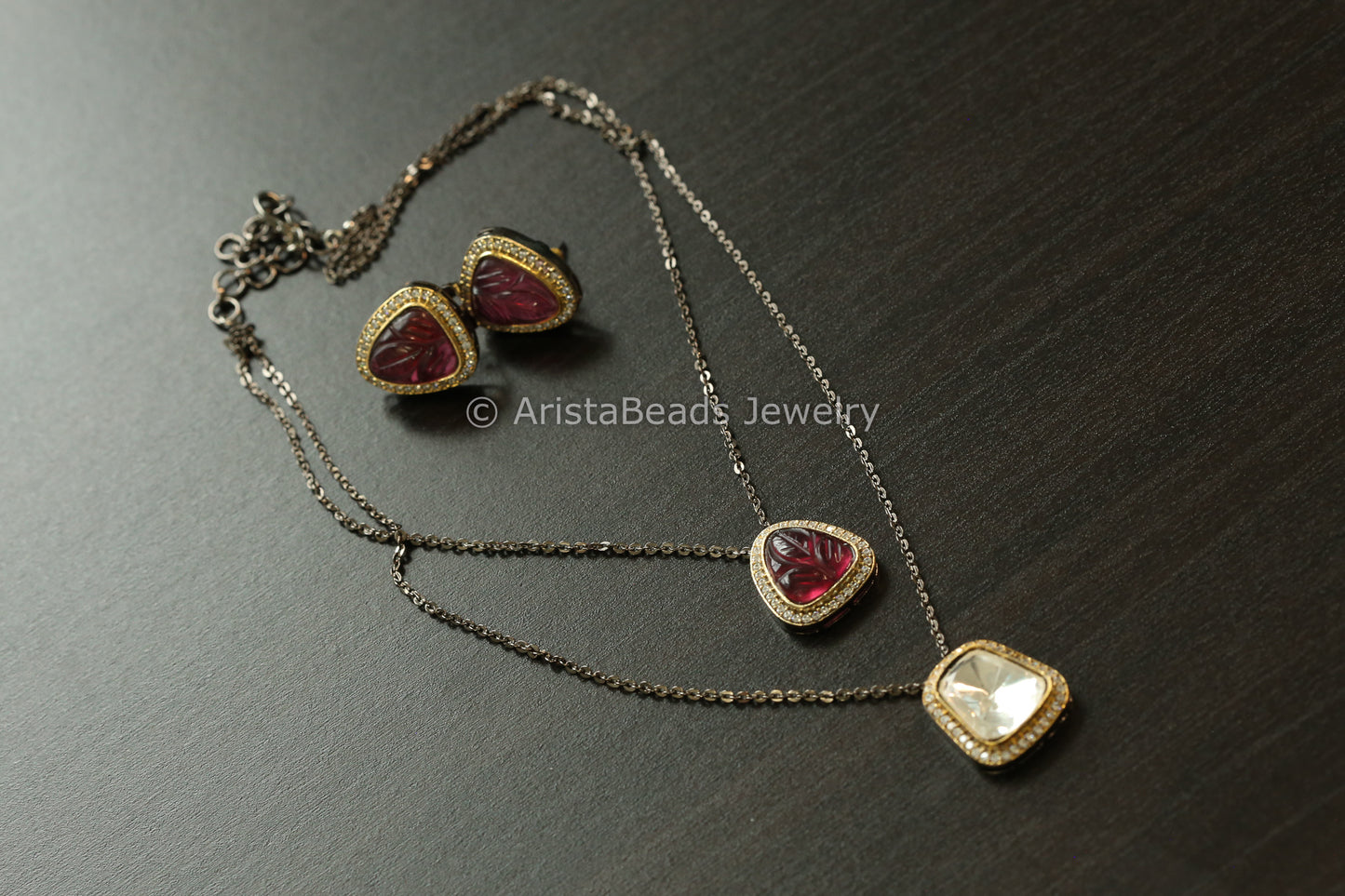 Dainty Layered Kundan Polki Necklace Set (102-52)