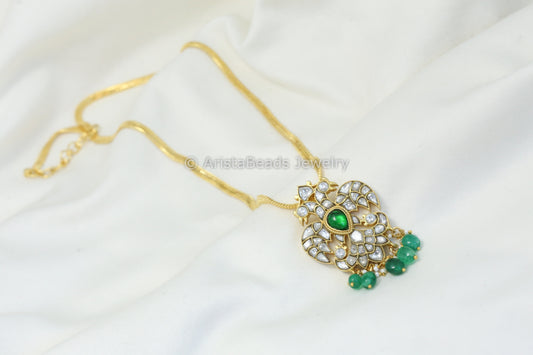 Jadau Garuda Pendant & Gold Chain - White