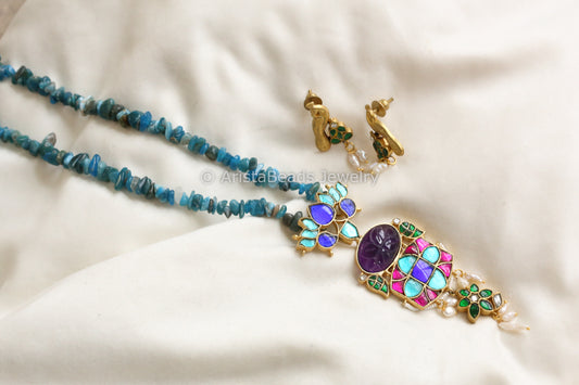 Handmade Semiprecious Fusion Jadau Necklace Set(103-01)