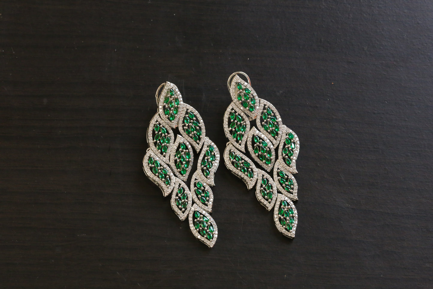 Contemporary CZ Leaf Earrings- ABJ101-11