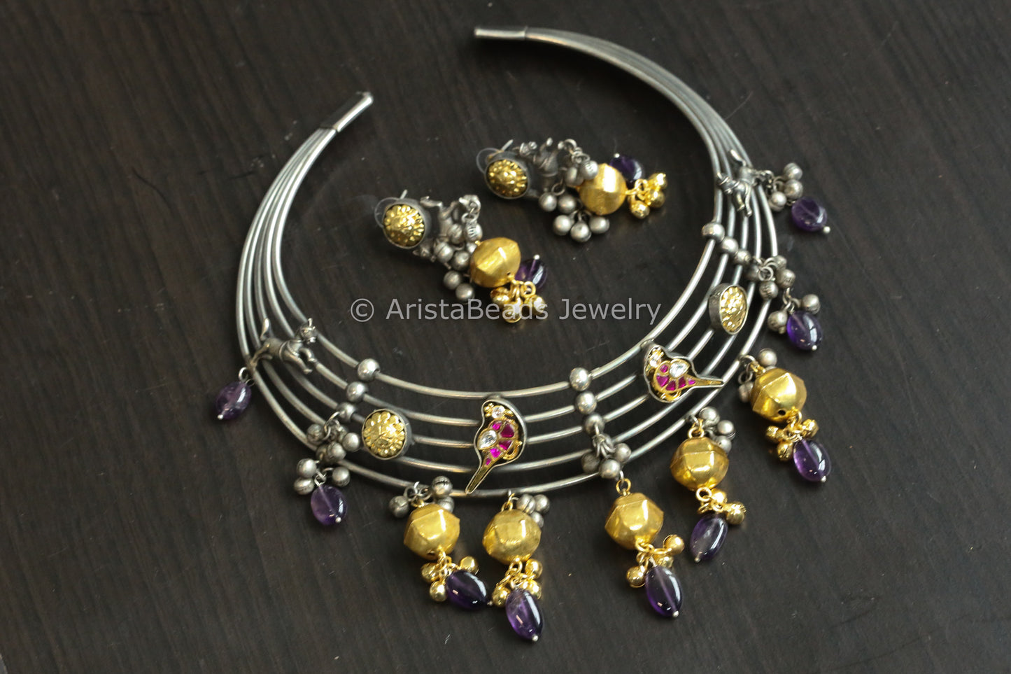 Dual Tone Fusion Kundan Hasli Set (ABJ-N101-97)