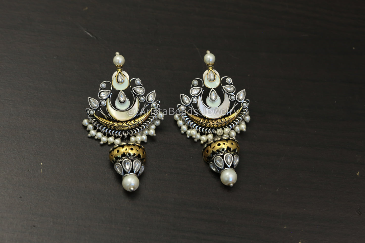 Dual Tone Kundan Enamel Earrings